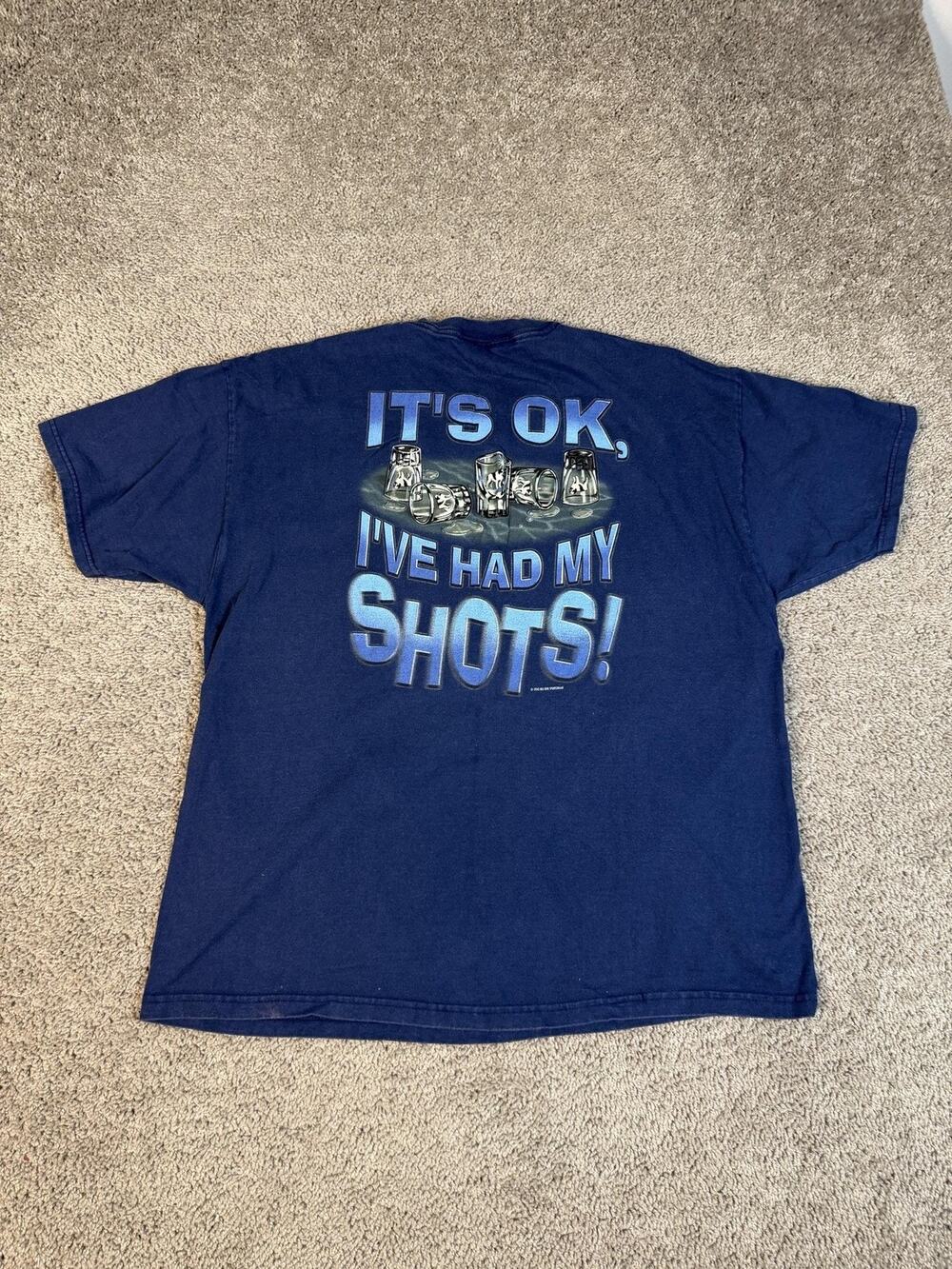 Vintage Big Dogs Shirt Mens XL 2002 Blue Its Ok Ive Had My Shots Print Y2K